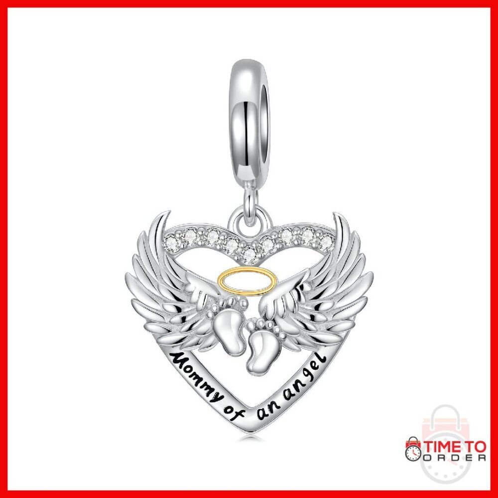 Sterling Silver Angel Heart Charm for Bracelet Necklace Memorial Gift